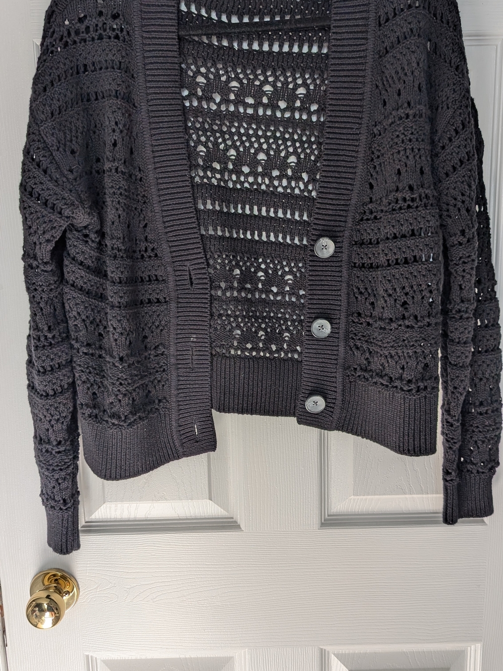 Old Navy Black Open-Knit Button-Front Cardigan